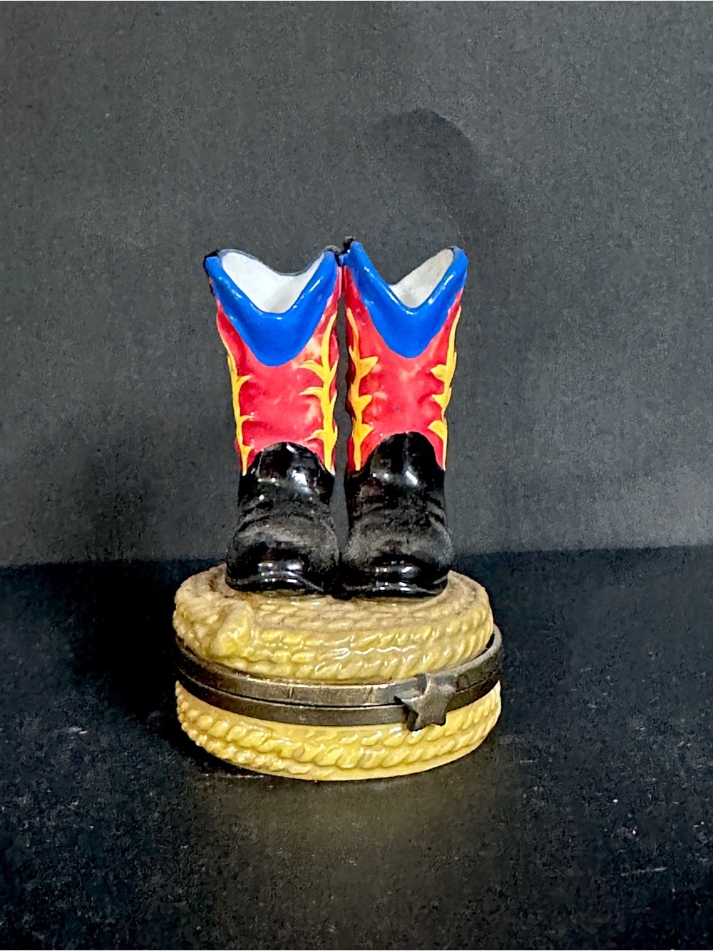 PHB Porcelain Hinged Trinket Box Cowboy Boots